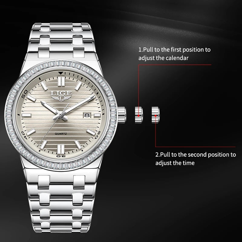 Montre Homme LIGE 2026 Simple Élégante - Acier Inoxydable Calendrier Lumineux