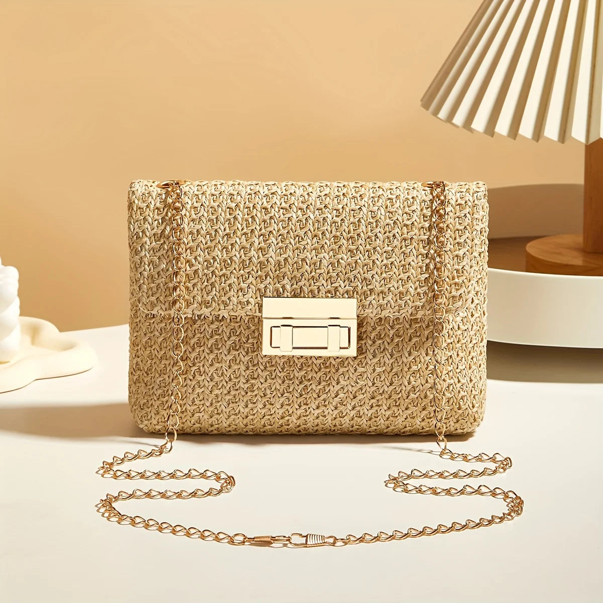 Sac à Main Femme Paille Femme Bandoulière - Sac Crossbody Fermoir Décoratif Fashion