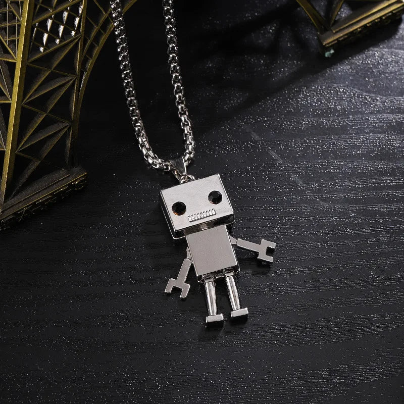 Collier Pendentif Robot Cube Articulé Acier Inoxydable - Bijou Homme Hip-Hop