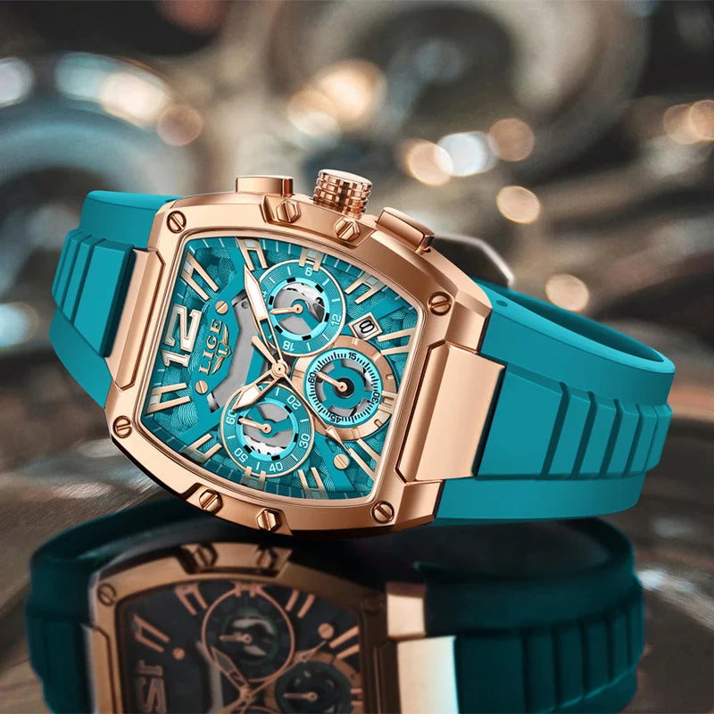 LIGE - Montre Homme  Quartz Chronographe Étanche Lumineux Bracelet en Silicone Montres Mâle