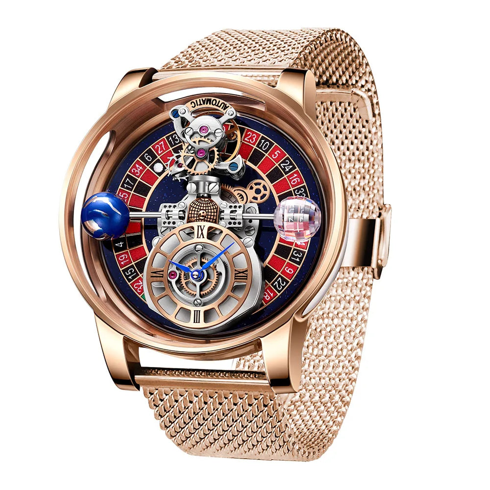 PINDU - Montre Homme Roulette Las Vegas - Design Astronomique Transparent - Quartz
