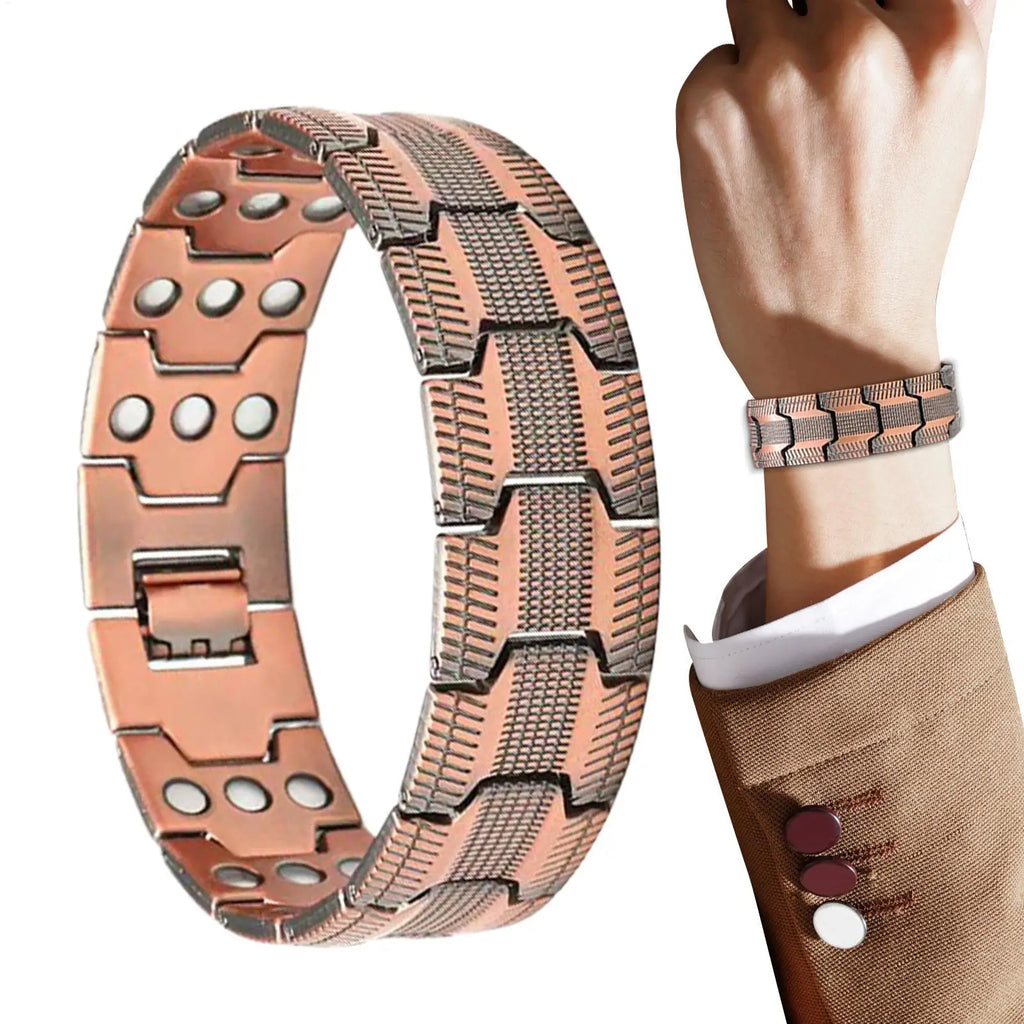 Bracelet Magnétique Cuivre Pur Homme - Thérapie Magnétique 57 Aimants