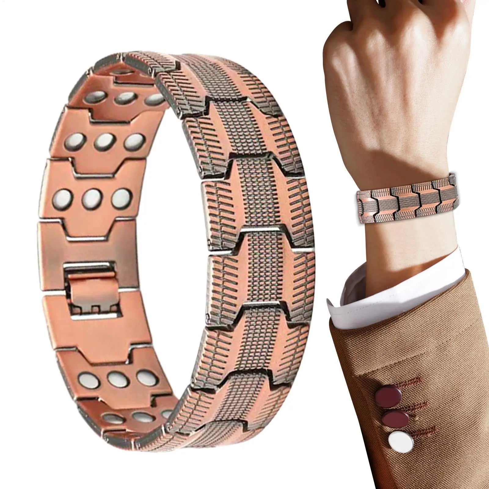 Bracelet Magnétique Cuivre Pur Homme - Thérapie Magnétique 57 Aimants
