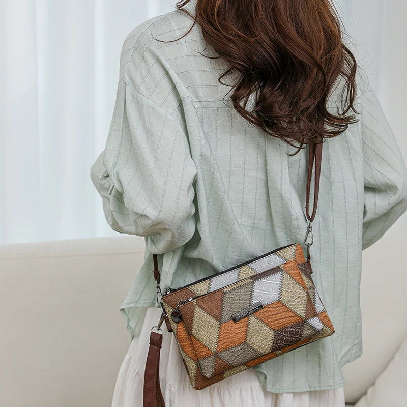 Sac à Main Femme Designer Vintage Cuir PU Patchwork - Sac Bandoulière Classique