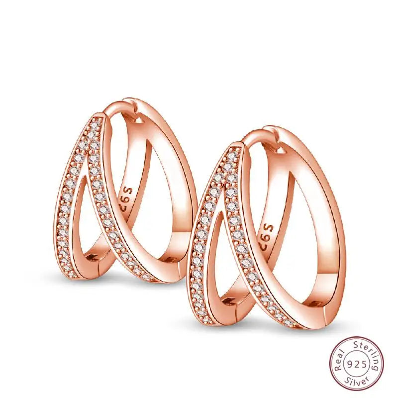 Boucles d'Oreilles Femmes Argent 925 Or Rose Torsadées - Bijou Femme Élégant