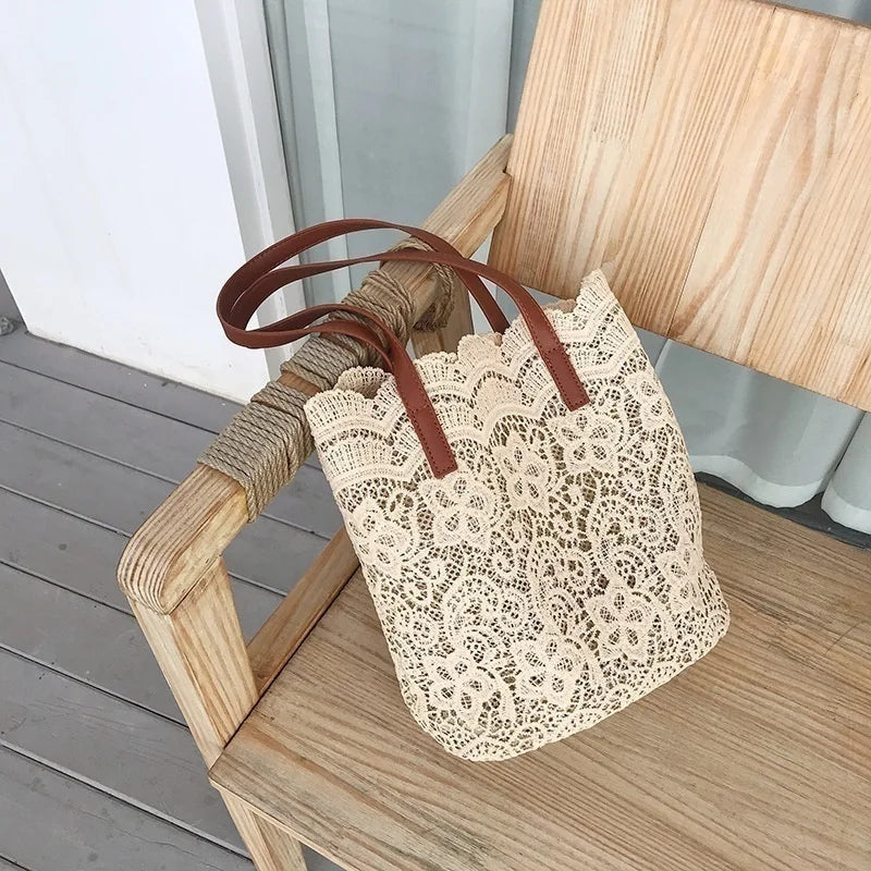 Sac à Main Femme Bandoulière Toile Coton - Cabas Vintage Ajouré Style Bohème