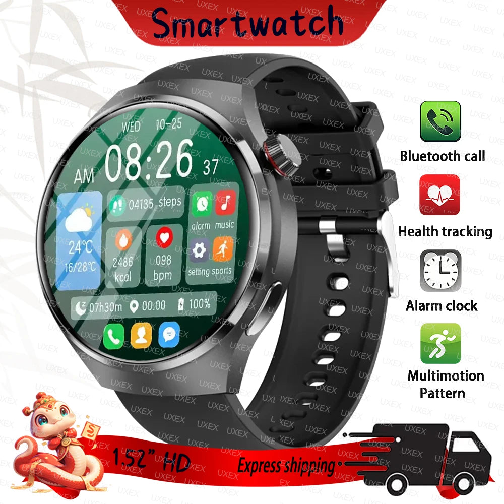 UXEX - Montre connectée 2025 Business 1.52" HD - Appels Bluetooth 5.1 - Bracelet Acier - Suivi Santé - Android iOS
