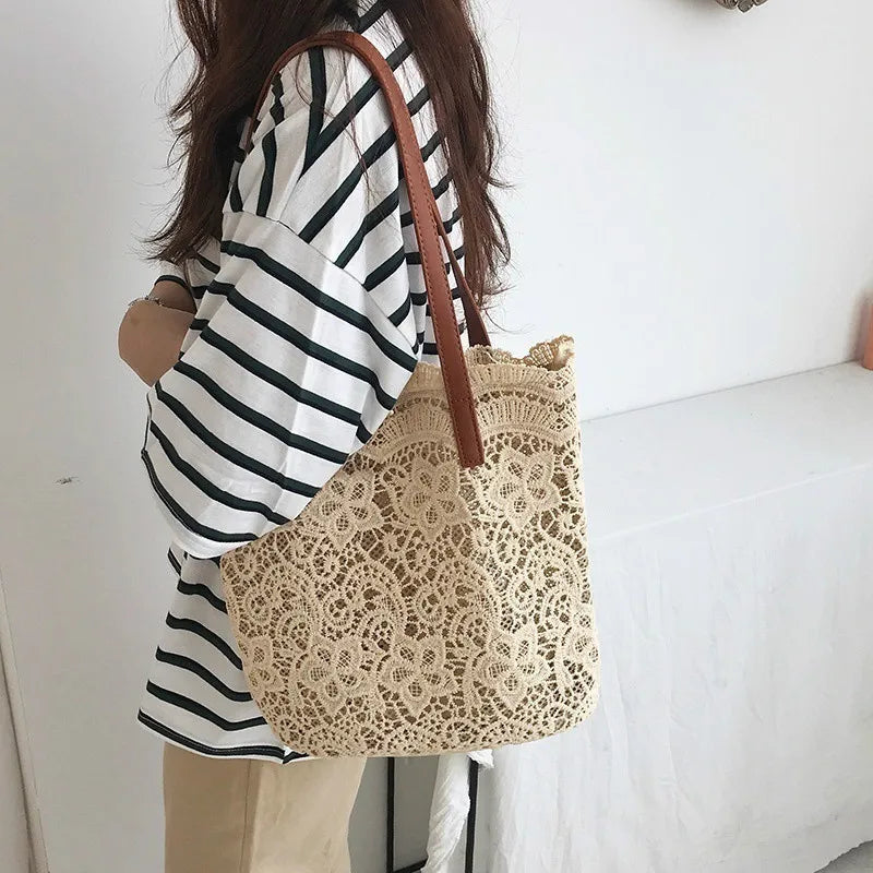 Sac à Main Femme Bandoulière Toile Coton - Cabas Vintage Ajouré Style Bohème