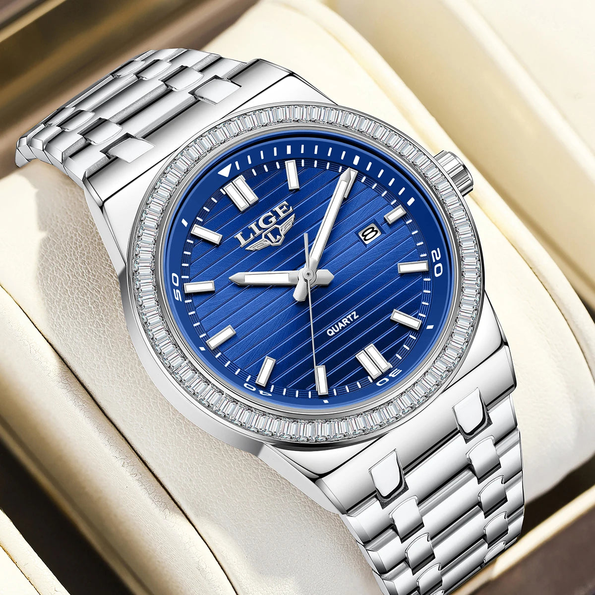 Montre Homme LIGE 2026 Simple Élégante - Acier Inoxydable Calendrier Lumineux