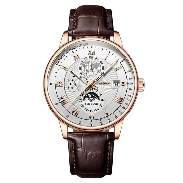 Montre Homme Sport Luxe 2026 - Bracelet Cuir Étanche Lumineux Quartz Date