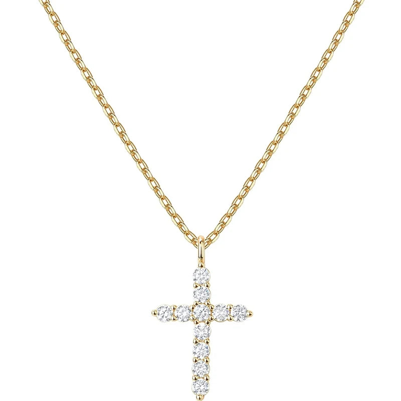 Collier Pendentif Croix Plaqué Or 14K - Bijou Femme Élégant