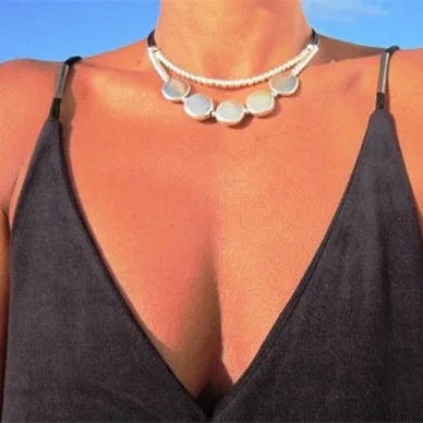 Collier Femme Bohème Cuir Pendentif Perles - Bijou Femme Vintage Fait Main