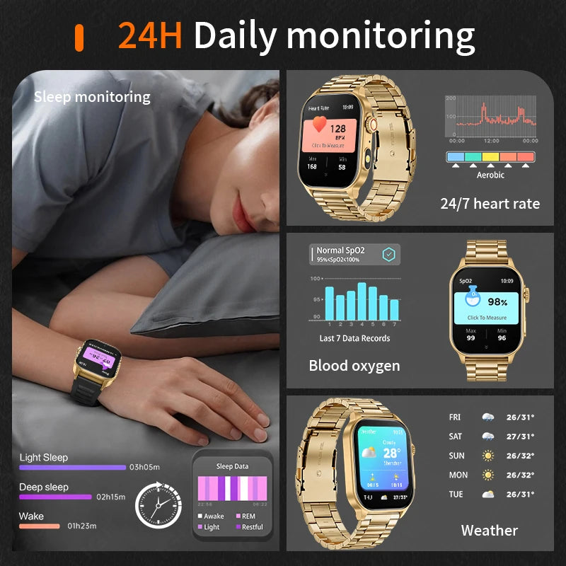 LIGE - Montre Intelligente LIGE 2.01" Militaire Sport - Lampe LED - Appels Bluetooth 5.2 - Étanche - Android iOS