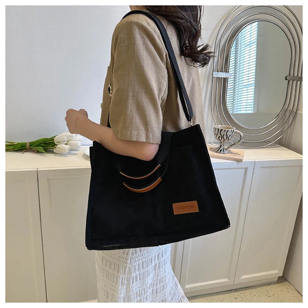 Sac à Main Femme Velours Côtelé Grande Capacité - Sac Bandoulière Fashion Travail