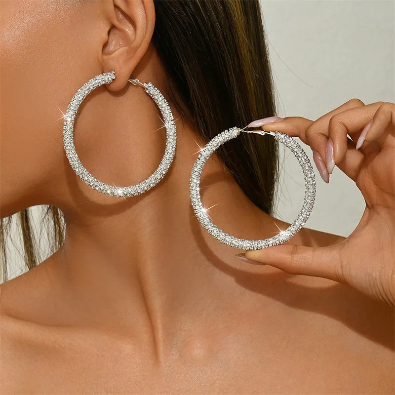 Grandes Boucles d'Oreilles Femme Créoles Cristal Femme - Accessoires Mariage & Soirée