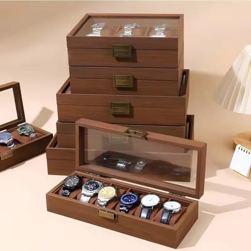 Boîte à Montres Bois Noyer 12 Emplacements - Vitrine Verre - Protection Luxe - Rétro