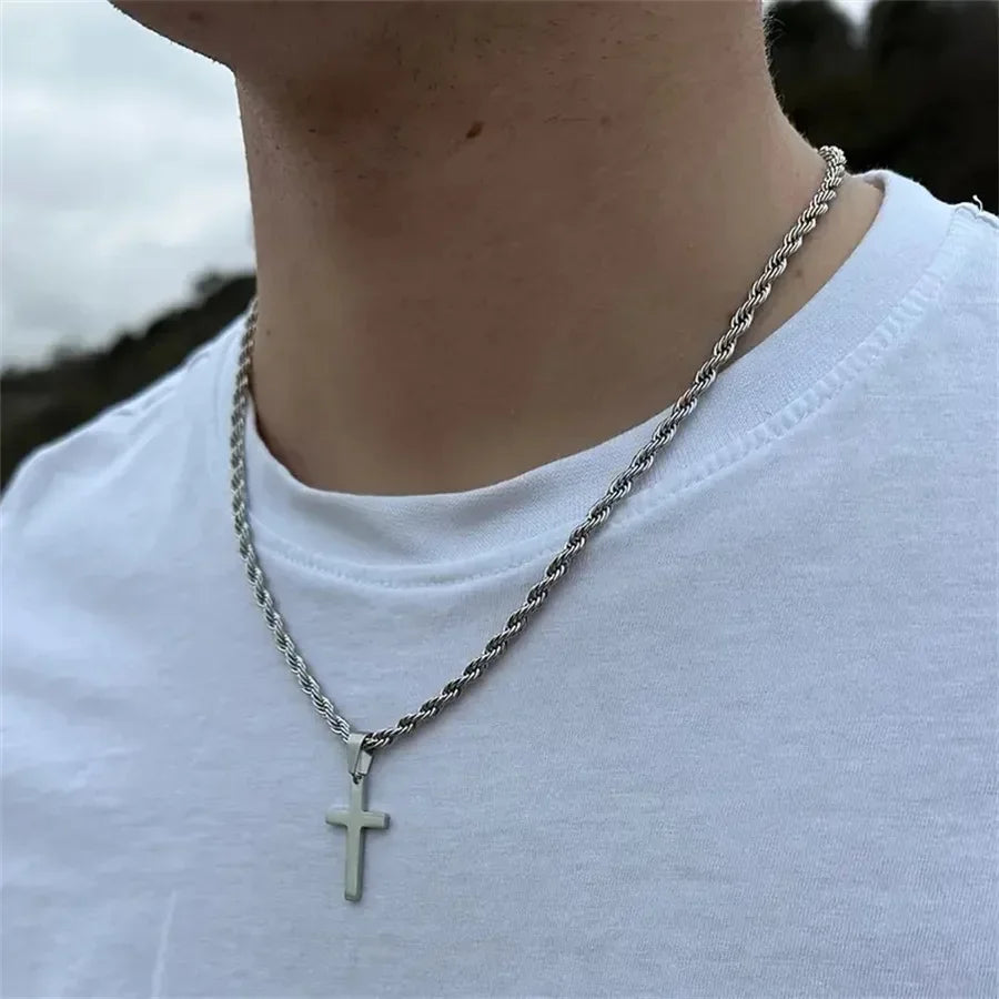 Collier Pendentif Croix Acier Inoxydable Mixte - Minimaliste Or Argent Homme Femme