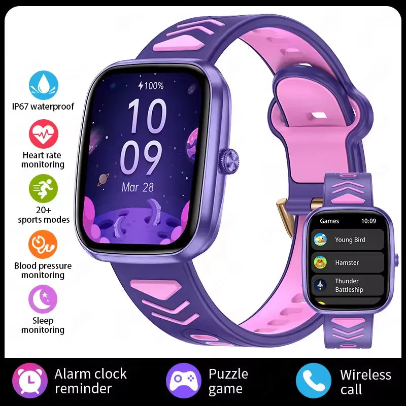 MOONBIFFY - Montre Enfant connectée 1.75" HD Tactile - Jeux - Musique - Appels Bluetooth 5.2 - Android iOS