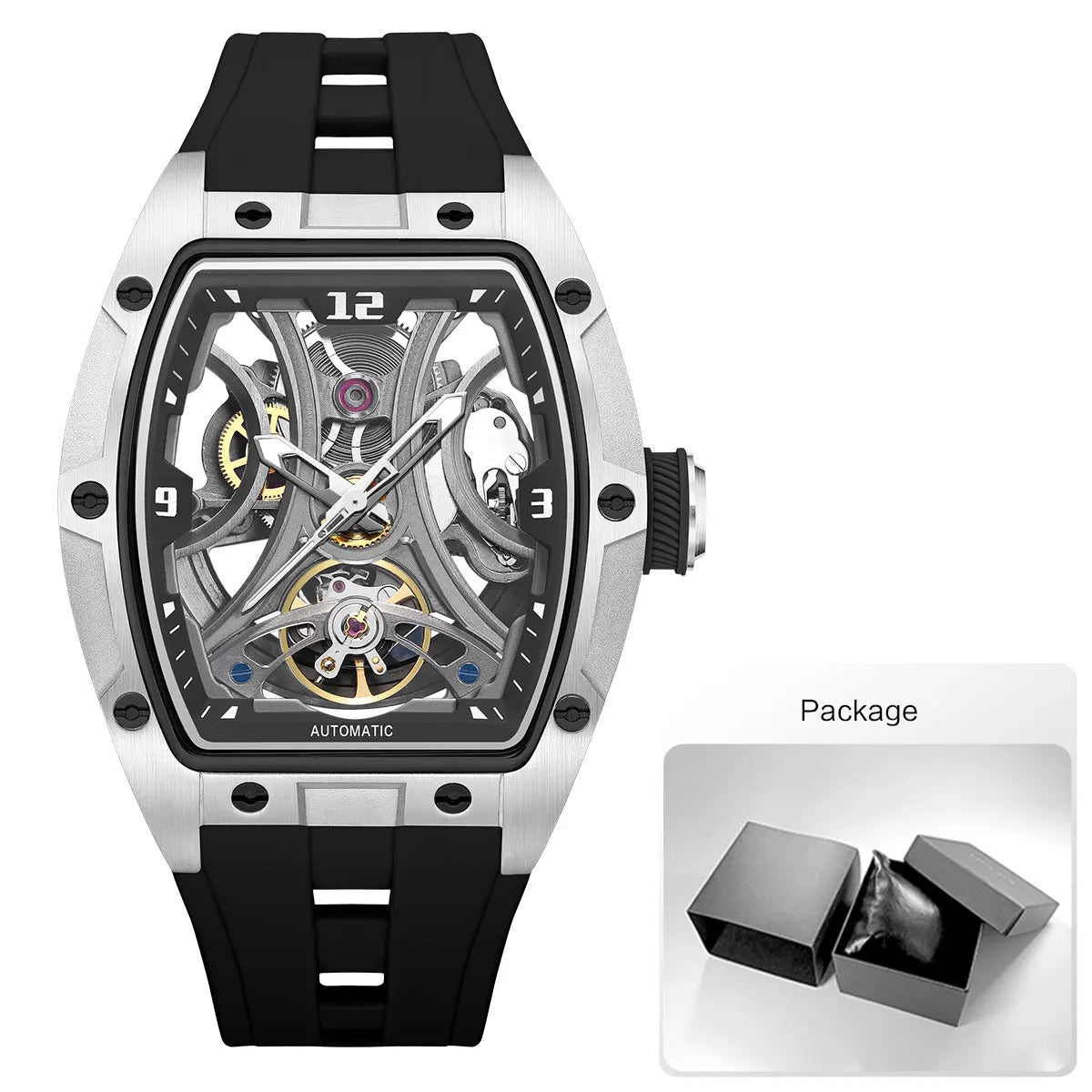 MEGIR - Montre Homme MEGIR 2245 Mécanique Automatique Squelette Sport - Cadran Creux Transparent - Tonneau Acier