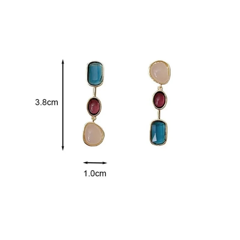 Boucles d'Oreilles Femmes Pendantes Asymétriques Résine Colorée - Bijou Femme Rétro