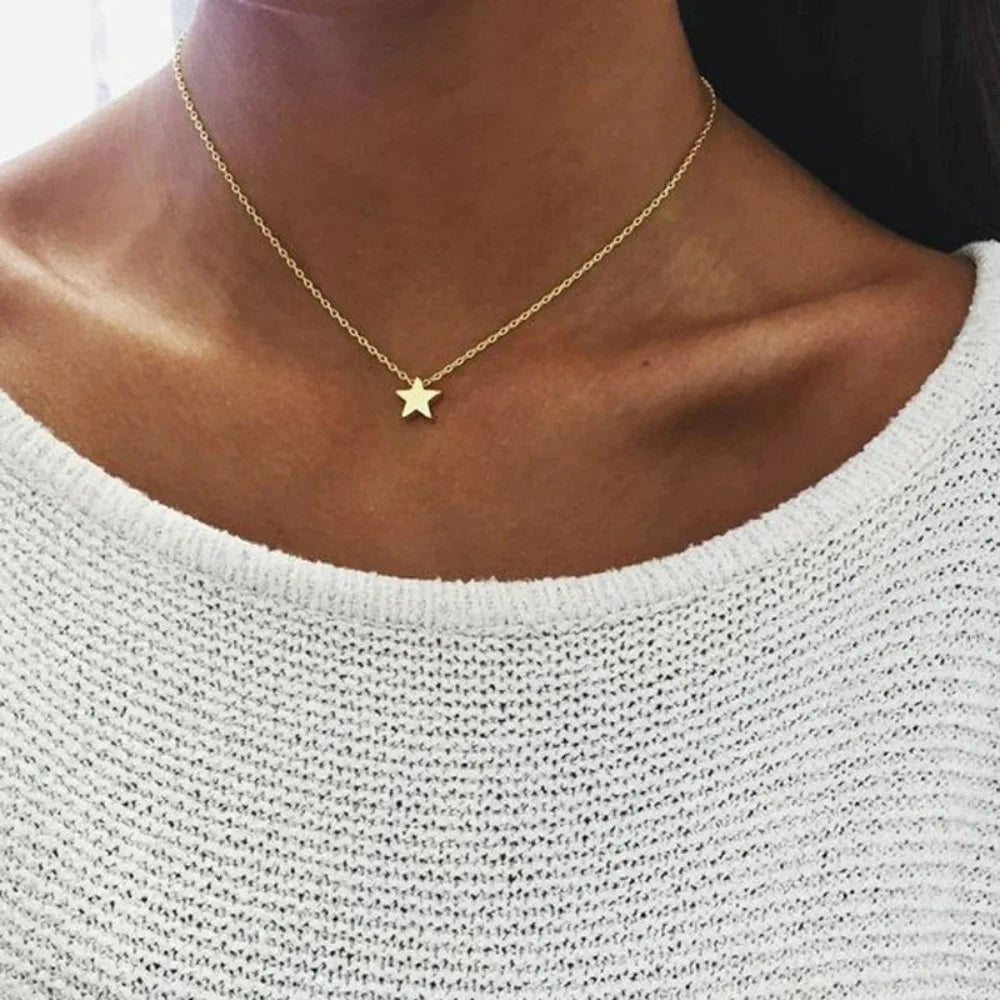 Collier Choker Chaîne Étoile Cœur - Bijou Femme Tendance