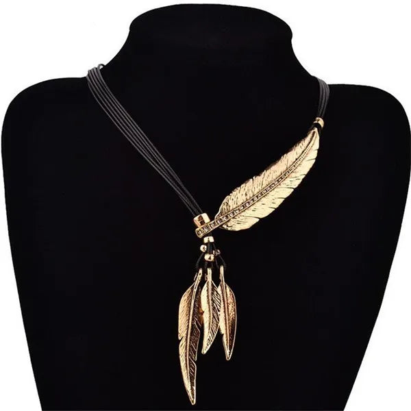 Collier Femme Plumes Colliers & Pendentifs Corde Cuir Vintage Maxi Statement