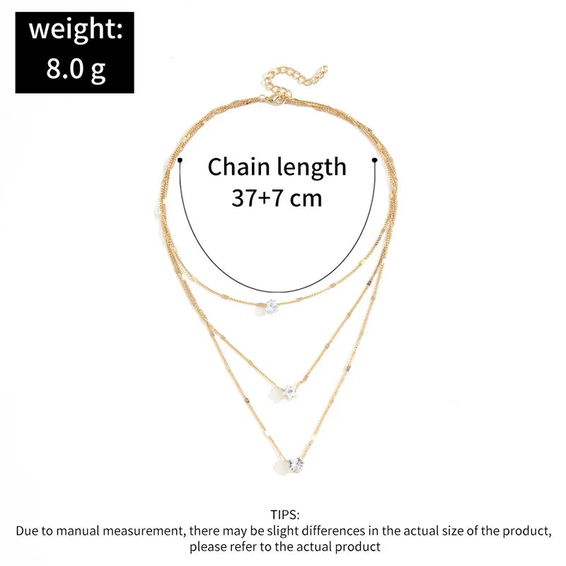Collier Multi-Rangs Pendentif Zircon - Bijou Femme Tendance Choker