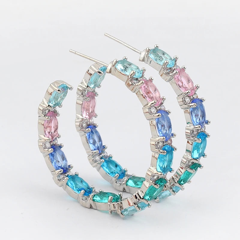 Boucles d'Oreilles Femmes Bohème Zircons Multicolores - Bijou Femme Doré