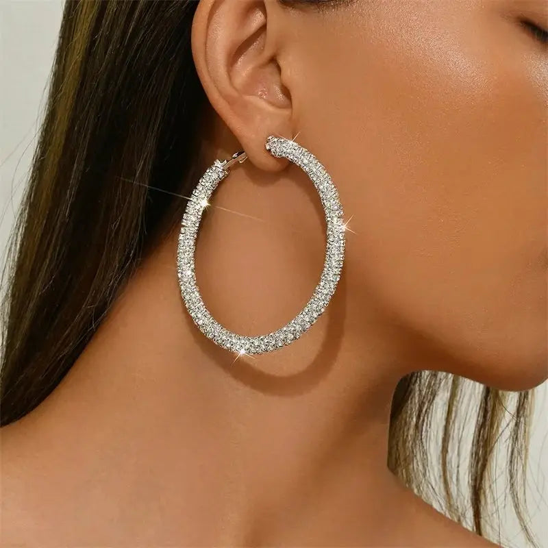 Grandes Boucles d'Oreilles Femme Créoles Cristal Femme - Accessoires Mariage & Soirée
