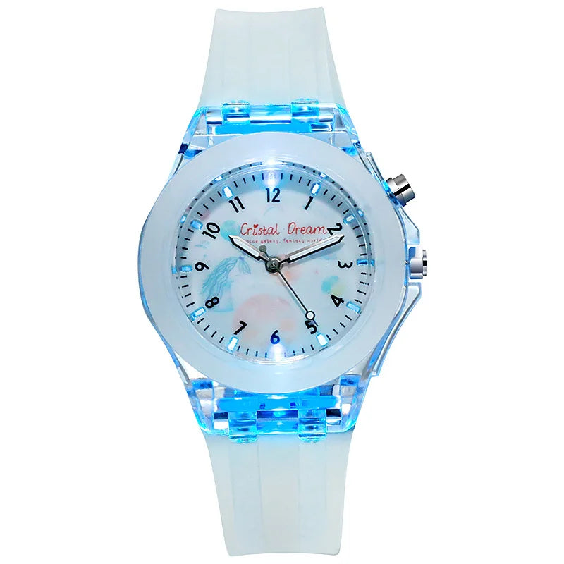 MOONBIFFY - Montre Enfant Sport Transparente - Effet Flash Lumineux - Bracelet Silicone - Chiffres Arabes