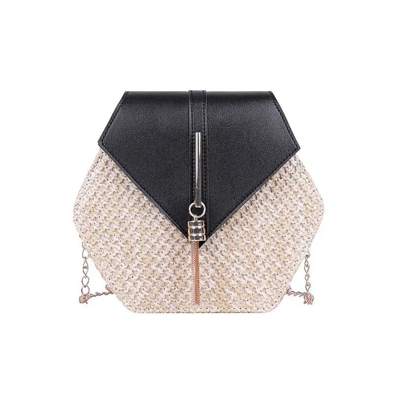 Sac à Main Hexagonal Paille Rotin - Sac Plage Bohème Tissé Main Chaîne Été