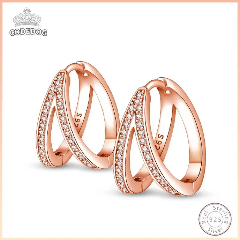 Boucles d'Oreilles Femmes Argent 925 Or Rose Torsadées - Bijou Femme Élégant