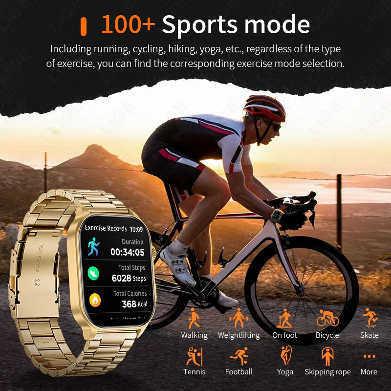 LIGE - Montre Intelligente LIGE 2.01" Militaire Sport - Lampe LED - Appels Bluetooth 5.2 - Étanche - Android iOS