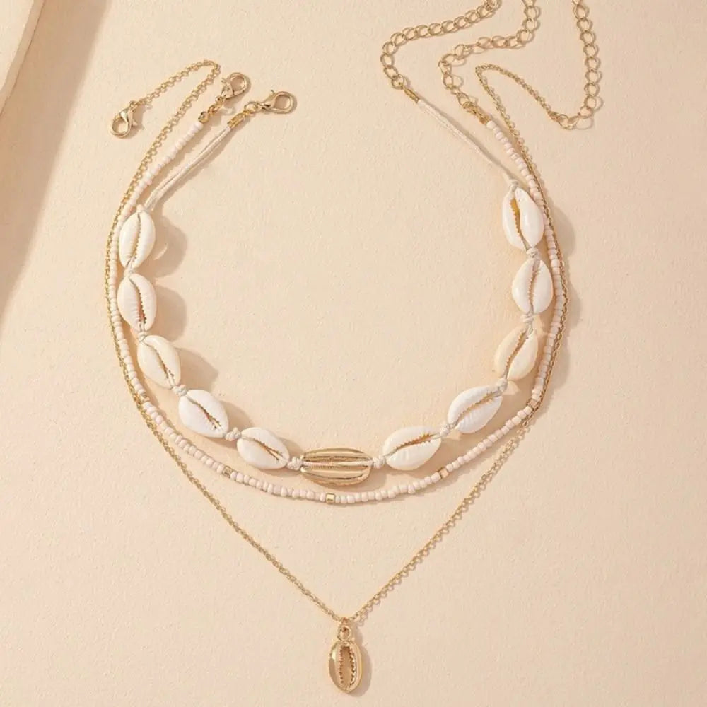Collier Court Chaîne Perles Géométrique Bohème - Bijou Femme Tendance