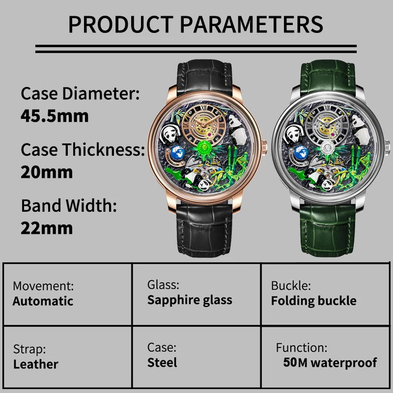 PINDU - Montre Homme Mécanique Automatique Série Panda 2025 - Mouvement M2791B - Verre Saphir