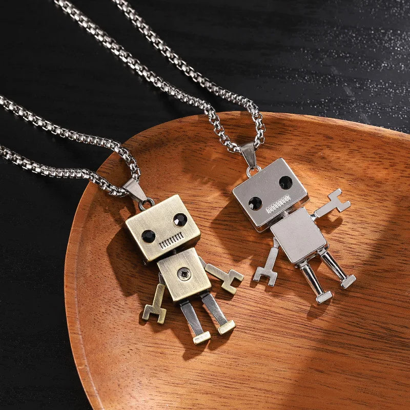 Collier Pendentif Robot Cube Articulé Acier Inoxydable - Bijou Homme Hip-Hop