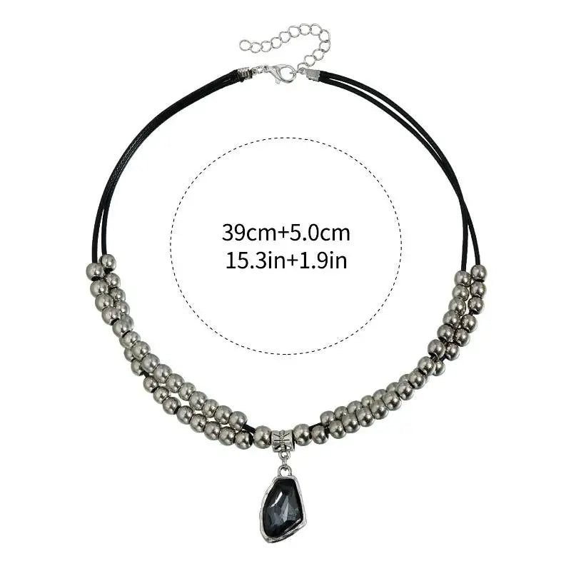Nouveau Collier Ras-de-Cou à Double Rang de Perles Irrégulières - Cristal Gris Chaîne Métal