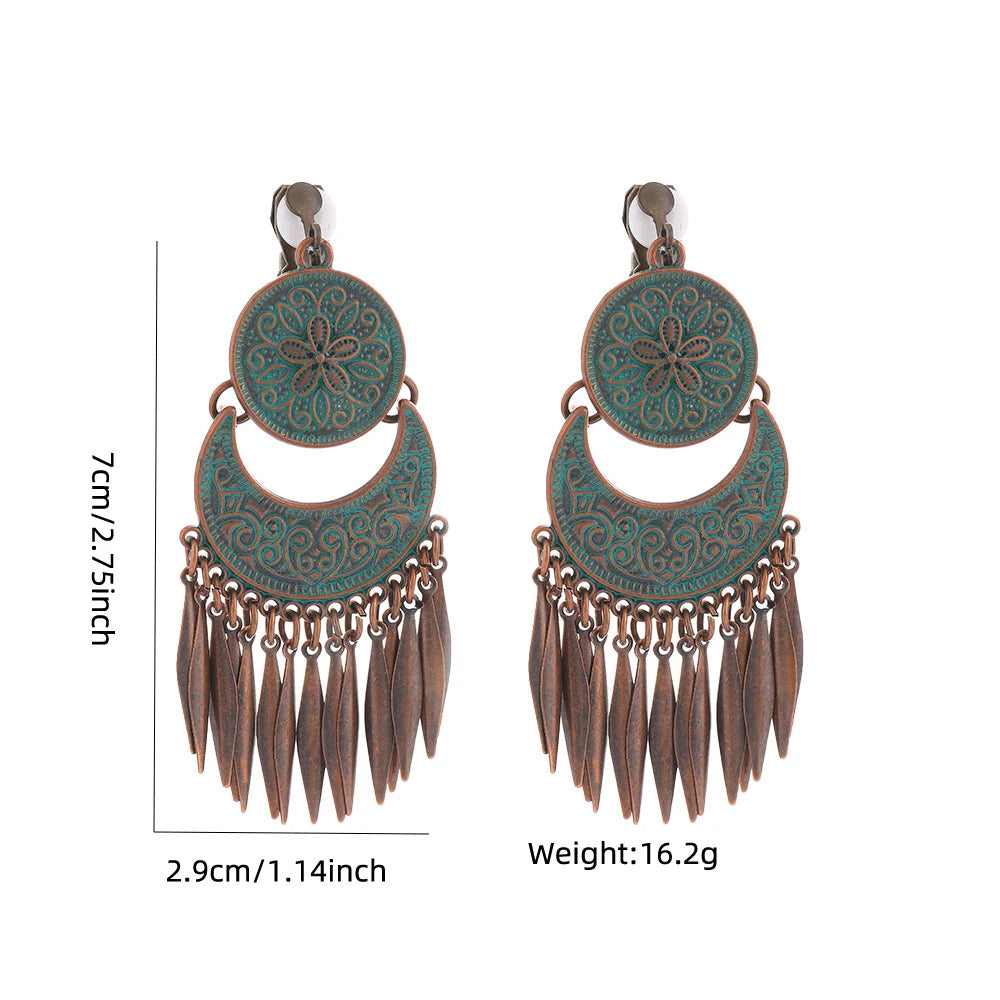 Boucles d'Oreilles Femmes à Clip Vintage Bohème Géométriques - Bijou Femme Sans Piercing