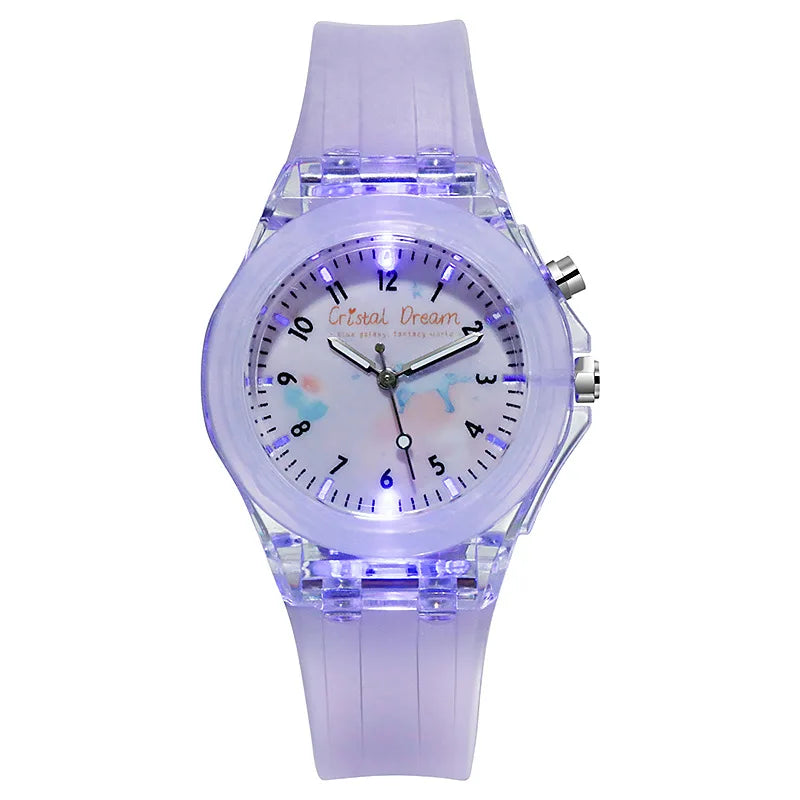 MOONBIFFY - Montre Enfant Sport Transparente - Effet Flash Lumineux - Bracelet Silicone - Chiffres Arabes