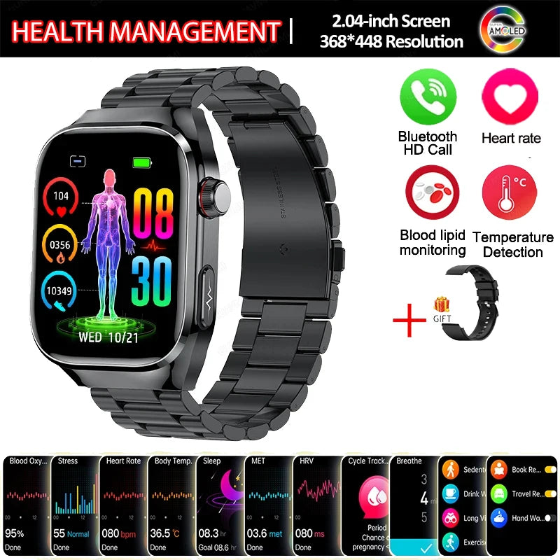 Montre Connectée Santé 2026 ECG - Lipides Sanguins, Acide Urique, Température, IP68, 650mAh, Appels BT