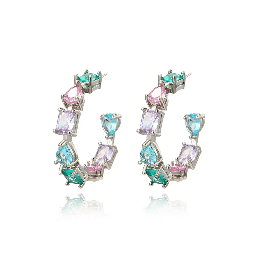 Boucles d'Oreilles Femmes Bohème Zircons Multicolores - Bijou Femme Doré