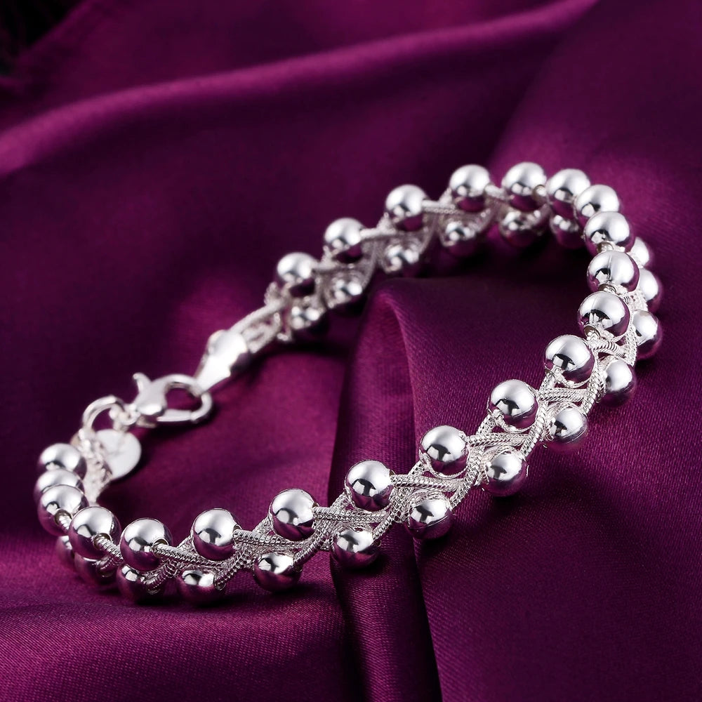 Bracelet Argent Sterling 925 Chaîne Tressée Perles Femme - Bijou Fin