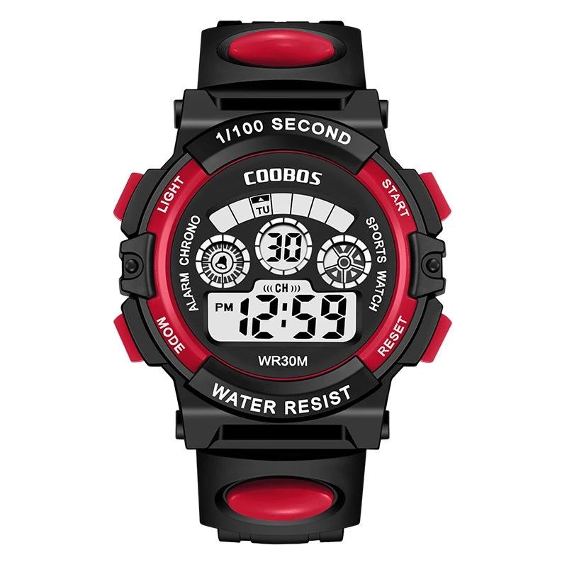 MOONBIFFY - Montre Enfant Sport LED Digitale - Étanche 3 ATM - Chronomètre - Calendrier - 43mm