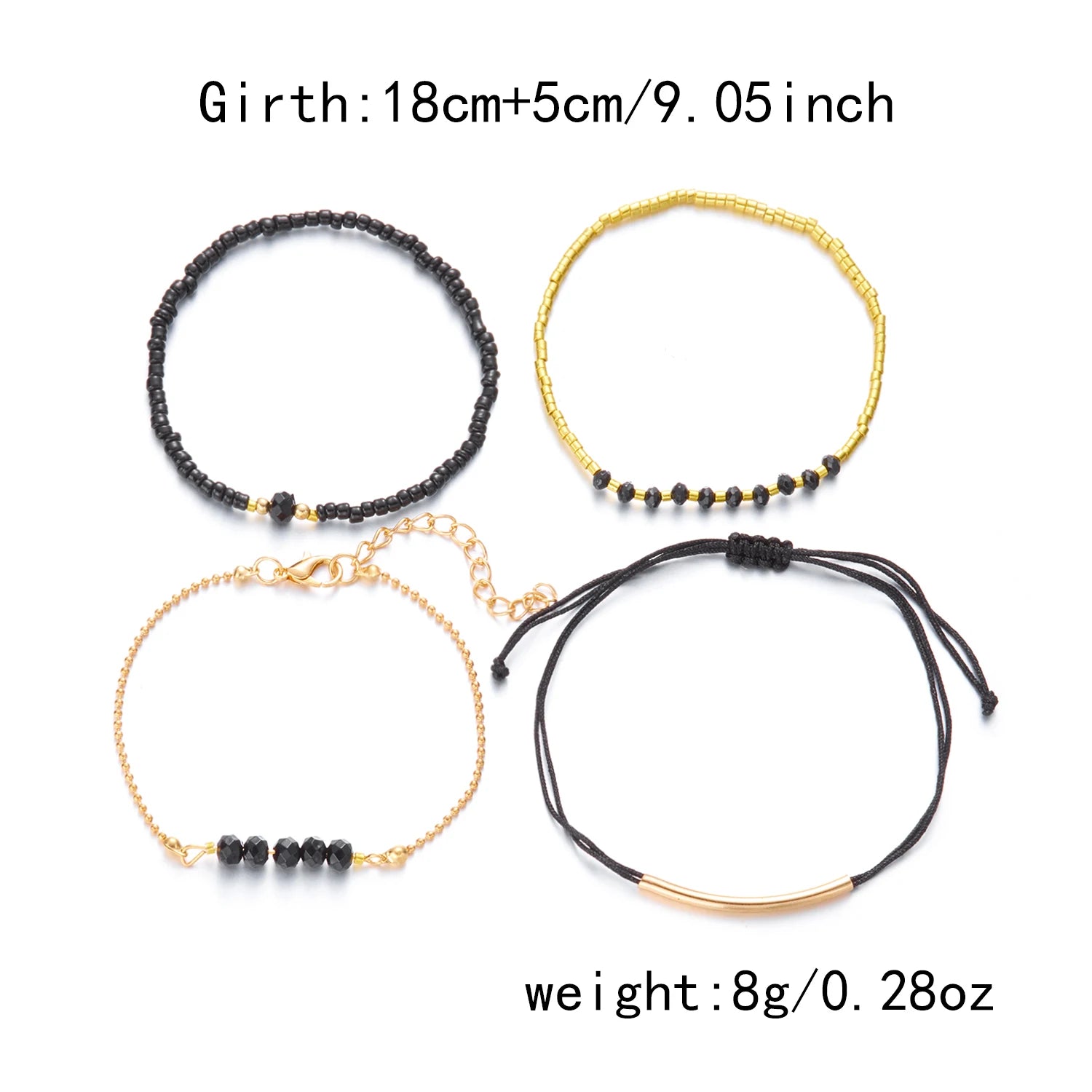 Bracelet Fait Main Perles Cristal Noir Femme - Minimaliste Élastique Été