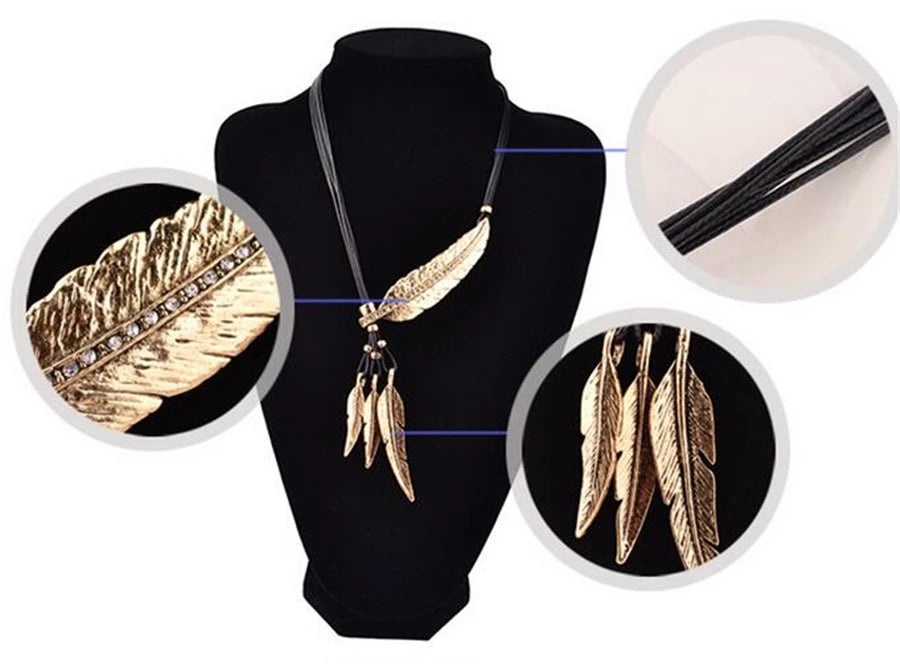 Collier Femme Plumes Colliers & Pendentifs Corde Cuir Vintage Maxi Statement