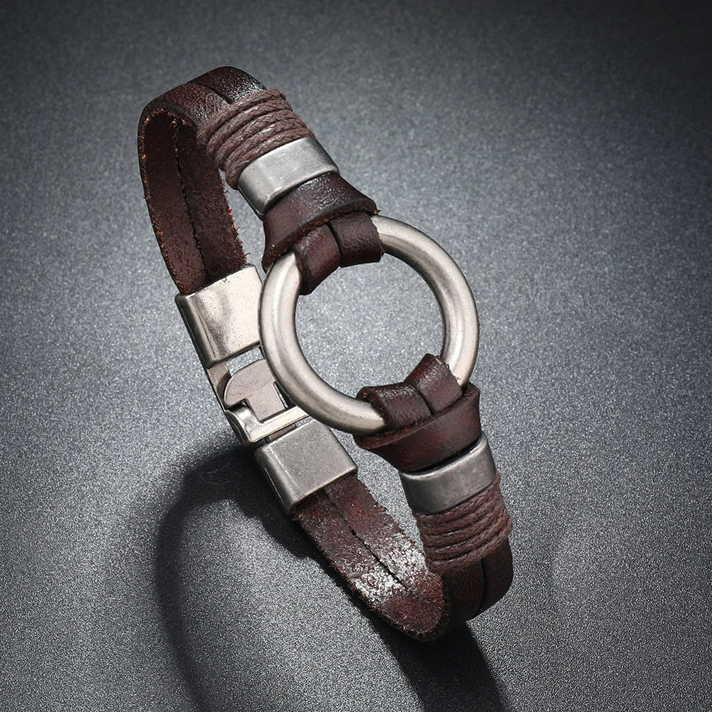 Bracelet Cuir Véritable Fait Main Unisexe - Style Hip-Hop Rock Simple