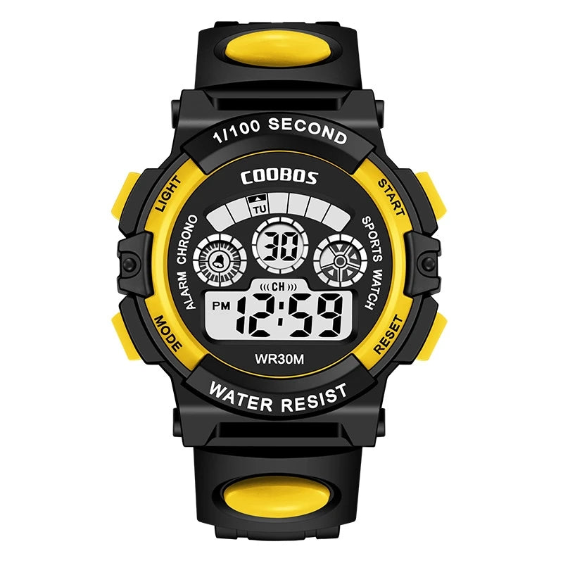 MOONBIFFY - Montre Enfant Sport LED Digitale - Étanche 3 ATM - Chronomètre - Calendrier - 43mm