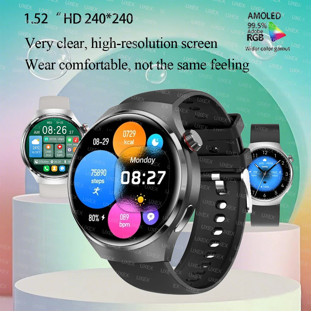 UXEX - Montre connectée 2025 Business 1.52" HD - Appels Bluetooth 5.1 - Bracelet Acier - Suivi Santé - Android iOS