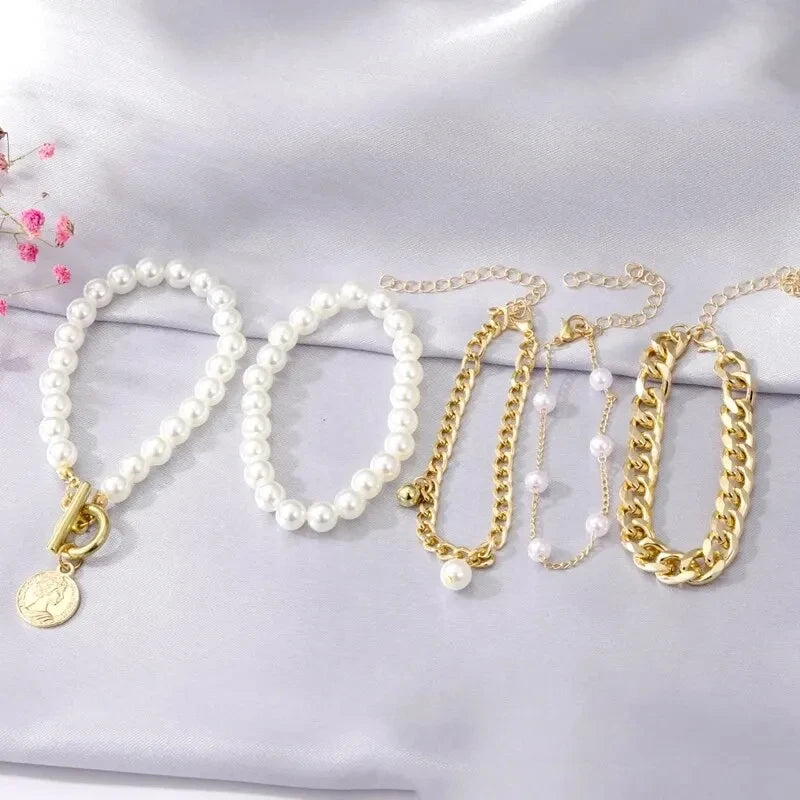 Bracelets Femmes Bohème Dorés Perles Pièces - Ensemble Bijoux Femme Vintage