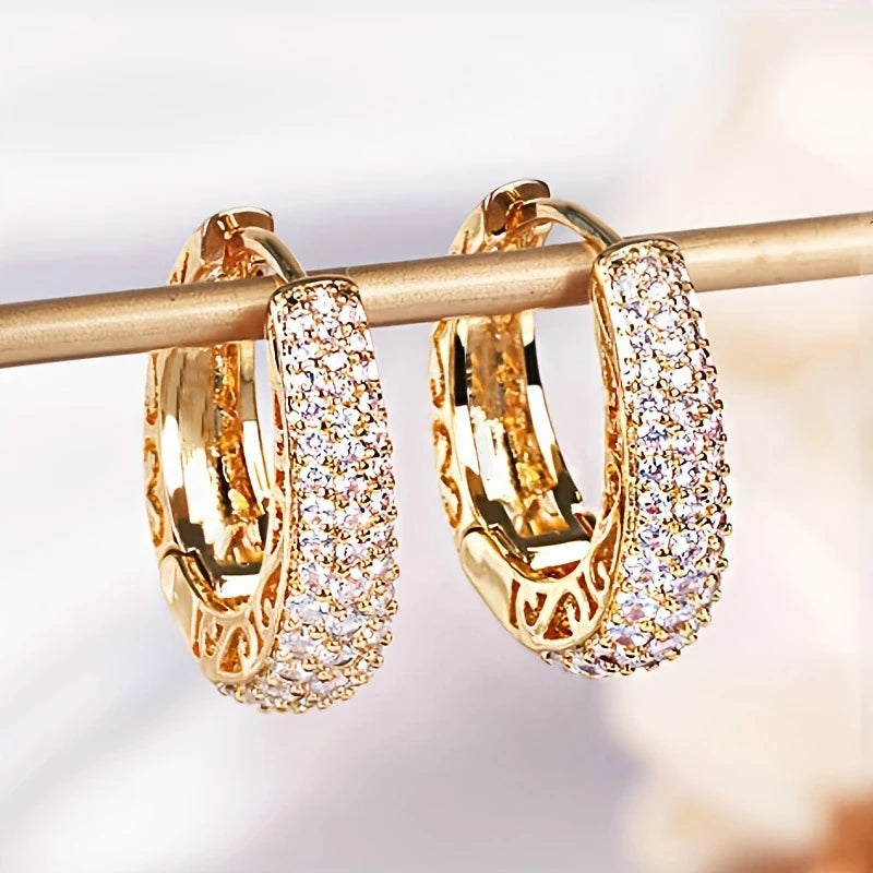 Boucles d'Oreilles Femmes Pendantes Zircon Doré - Bijou Femme Élégant
